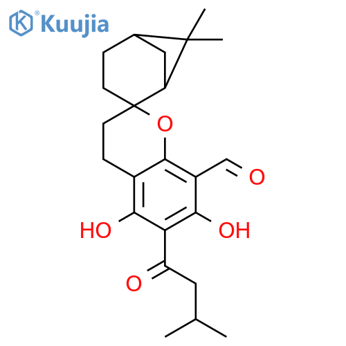 Spiro[2H-1-benzopyran-2,2'-bicyclo[3.1.1]heptane]-8-carboxaldehyde,3,4-dihydro-5,7-dihydroxy-6',6'-dimethyl-6-(3-methyl-1-oxobutyl)-,(1'R,2R,5'S)- structure