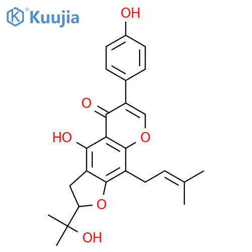 5H-Furo[3,2-g][1]benzopyran-5-one,2,3-dihydro-4-hydroxy-2-(1-hydroxy-1-methylethyl)-6-(4-hydroxyphenyl)-9-(3-methyl-2-buten-1-yl)- structure