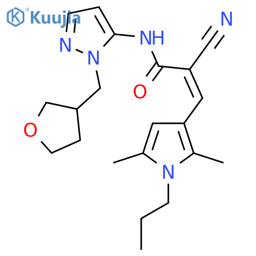 (Z)-2-cyano-3-(2,5-dimethyl-1-propylpyrrol-3-yl)-N-[2-(oxolan-3-ylmethyl)pyrazol-3-yl]prop-2-enamide structure