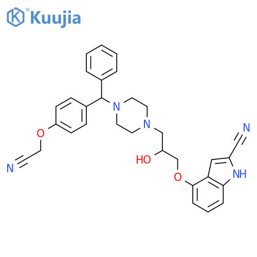 1H-Indole-2-carbonitrile,4-[3-[4-[[4-(cyanomethoxy)phenyl]phenylmethyl]-1-piperazinyl]-2-hydroxypropoxy]- structure