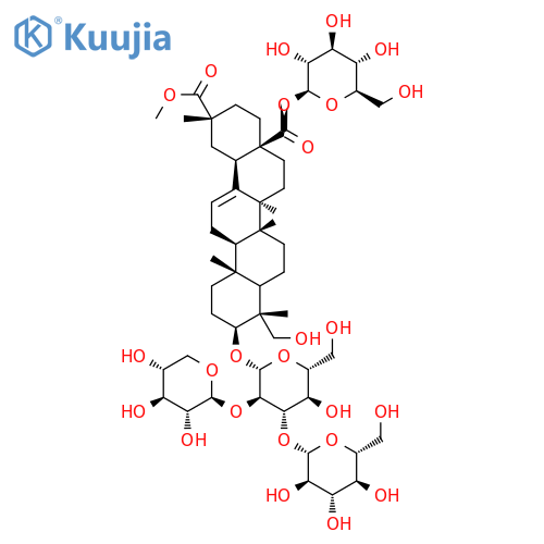 Olean-12-ene-28,29-dioicacid, 3-[(O-b-D-glucopyranosyl-(1&reg;4)-O-b-D-xylopyranosyl-(1&reg;4)-b-D-glucopyranosyl)oxy]-23-hydroxy-, 28-b-D-glucopyranosyl 29-methyl ester, (3b,4a,20b)- (9CI) structure