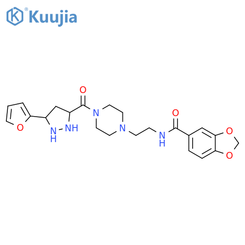N-(2-{4-3-(furan-2-yl)-1H-pyrazole-5-carbonylpiperazin-1-yl}ethyl)-2H-1,3-benzodioxole-5-carboxamide structure