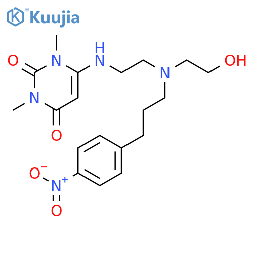6-((2-((2-Hydroxyethyl)(3-(4-nitrophenyl)propyl)amino)ethyl)amino)-1,3-dimethylpyrimidine-2,4(1H,3H)-dione structure