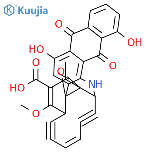 4a,14a-Epoxy-4,14-[3]hexene[1,5]diynonaphtho[2,3-c]phenanthridine-2-carboxylicacid, 1,4,7,12,13,14-hexahydro-6,11-dihydroxy-3-methoxy-1-methyl-7,12-dioxo-,(1R*,4S*,4aS*,14R*,14aR*)- (9CI) structure