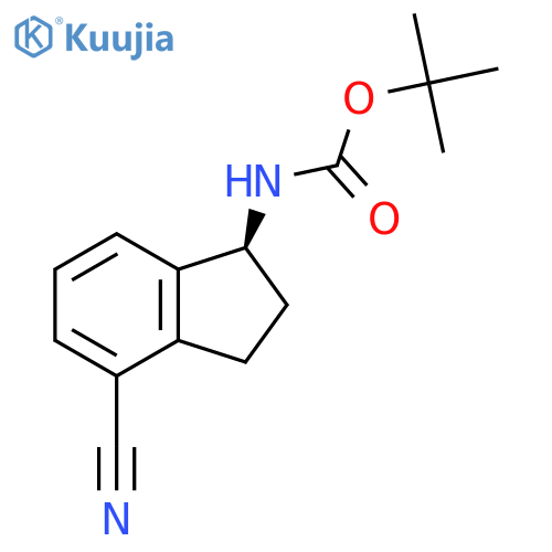 tert-butyl N-[(1S)-4-cyano-2,3-dihydro-1H-inden-1-yl]carbamate structure