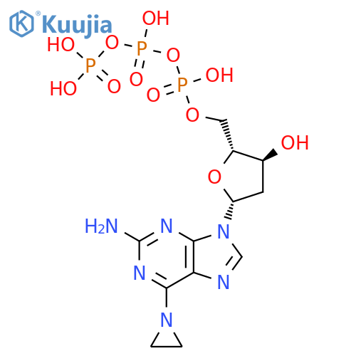 9H-Purin-2-amine,6-(1-aziridinyl)-9-[2-deoxy-5-O-[hydroxy[[hydroxy(phosphonooxy)phosphinyl]oxy]phosphinyl]-b-D-erythro-pentofuranosyl]- structure