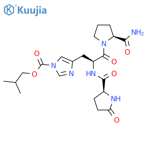 2-Methylpropyl 4-[(2S)-3-[(2S)-2-carbamoylpyrrolidin-1-yl]-3-oxo-2-[[(2S)-5-oxopyrrolidine-2-carbonyl]amino]propyl]imidazole-1-carboxylate structure
