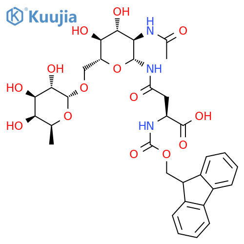 N-2-(Acetylamino)-2-deoxy-6-O-(α-L-fucopyranosyl)-β-D-glucopyranosyl-N2-Fmoc-L-asparagine structure