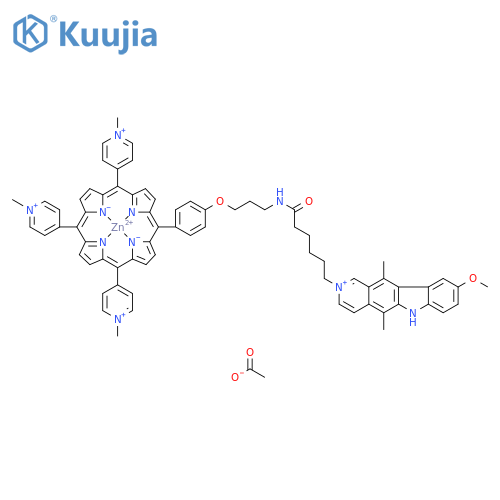 Zinc(4+), [9-methoxy-5,11-dimethyl-2-[6-oxo-6-[[3-[4-[10,15,20-tris(1-methylpyridinium-4-yl)-21H,23H-porphin-5-yl]phenoxy]propyl]amino]hexyl]-6H-pyrido[4,3-b]carbazoliumato(2-)-N21,N22,N23,N24]-, (SP-4-2)-, tetraacetate (9CI) structure