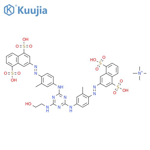 1,5-Naphthalenedisulfonic acid, 3,3-((6-((2-hydroxyethyl)amino)-1,3,5-triazine-2,4-diyl)bis(imino(2-methyl-4,1-phenylene)azo))bis-, ion(4-), tetrakis(N,N,N-trimethylmethanaminium) structure