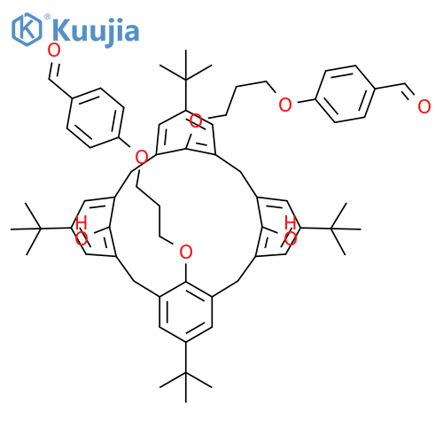 Benzaldehyde, 4,4'-[[5,11,17,23-tetrakis(1,1-dimethylethyl)-26,28-dihydroxypentacyclo[19.3.1.13,7.19,13.115,19]octacosa-1(25),3,5,7(28),9,11,13(27),15,17,19(26),21,23-dodecaene-25,27-diyl]bis(oxy-3,1-propanediyloxy)]bis- structure