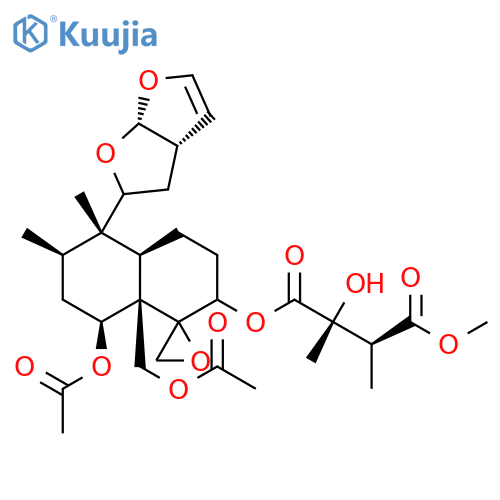 Butanedioic acid,2,3-dimethyl-,(1R,2S,3R,4aR,5S,6R,8S,8aR)-8-(acetyloxy)-8a-[(acetyloxy)methyl]octahydro-3-hydroxy-5,6-dimethyl-5-[(2S,3aS,6aS)-2,3,3a,6a-tetrahydrofuro[2,3-b]furan-2-yl]spiro[naphthalene-1(2H),2'-oxiran]-2-ylmethyl ester structure