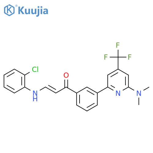 (E)-3-(2-Chloroanilino)-1-[3-[6-(dimethylamino)-4-(trifluoromethyl)pyridin-2-yl]phenyl]prop-2-en-1-one structure