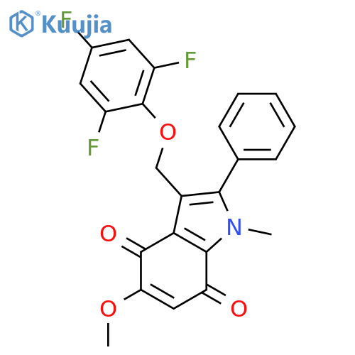1H-Indole-4,7-dione, 5-methoxy-1-methyl-2-phenyl-3-[(2,4,6-trifluorophenoxy)methyl]- structure