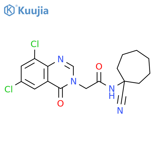 N-(1-cyanocycloheptyl)-2-(6,8-dichloro-4-oxo-3,4-dihydroquinazolin-3-yl)acetamide structure
