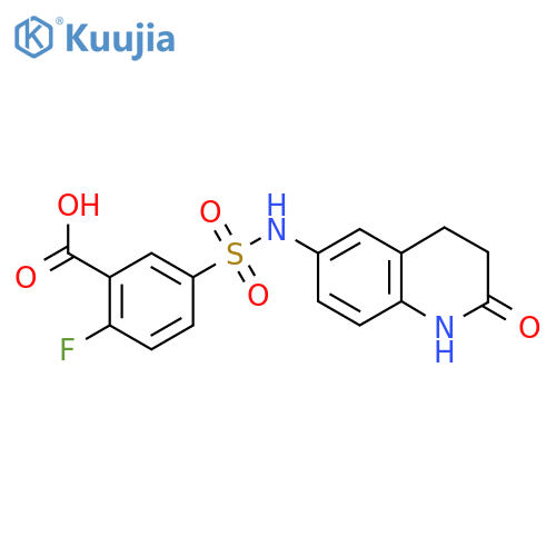 2-Fluoro-5-(n-(2-oxo-1,2,3,4-tetrahydroquinolin-6-yl)sulfamoyl)benzoic acid structure