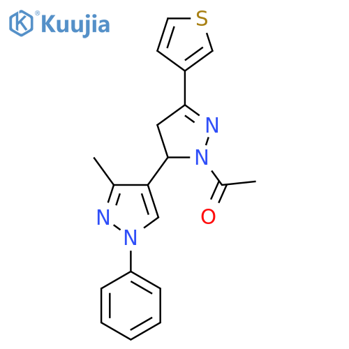 1-[3'-methyl-1'-phenyl-5-(thiophen-3-yl)-3,4-dihydro-1'H,2H-[3,4'-bipyrazole]-2-yl]ethan-1-one structure