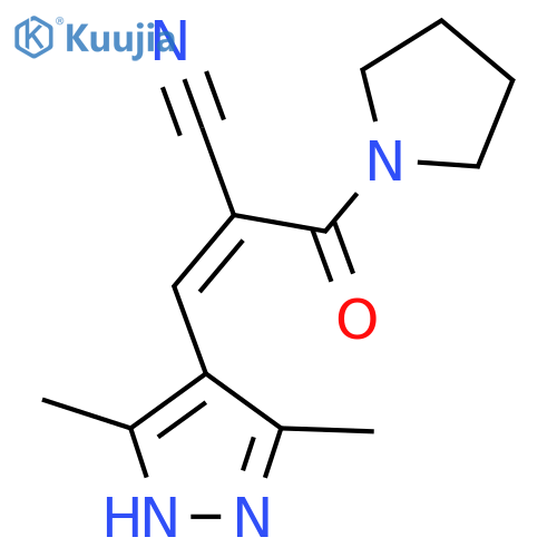 (Z)-3-(3,5-dimethyl-1H-pyrazol-4-yl)-2-(pyrrolidine-1-carbonyl)prop-2-enenitrile structure