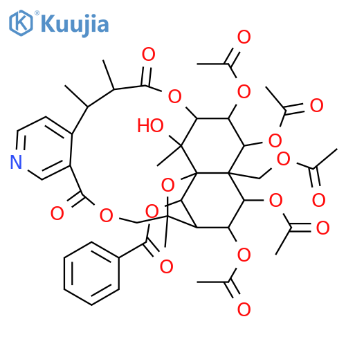 Per(deacyl)hypoglaunine; 8-Epimer, 23-deoxy, 6-benzoyl, 1,2,8,9,14-penta-Ac structure