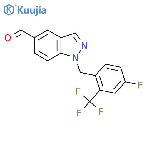 1-(4-fluoro-2-(trifluoromethyl)benzyl)-1H-indazole-5-carbaldehyde structure