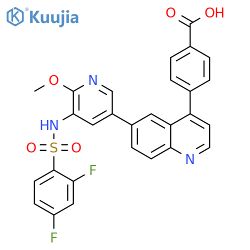 4-(6-(5-((2,4-Difluorophenyl)sulfonamido)-6-methoxypyridin-3-yl)quinolin-4-yl)benzoic acid structure
