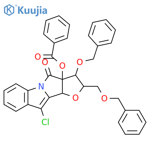 4H-Furo[2',3':3,4]pyrrolo[1,2-a]indol-4-one, 3a-(benzoyloxy)-10-chloro-2,3,3a,10b-tetrahydro-3-(phenylmethoxy)-2-[(phenylmethoxy)methyl]-, (2R,3R,3aS,10bS)- structure