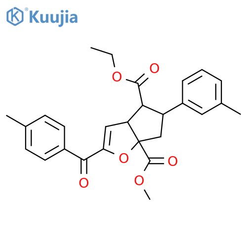 6aH-Cyclopenta[b]furan-4,6a-dicarboxylic acid, 3a,4,5,6-tetrahydro-2-(4-methylbenzoyl)-5-(3-methylphenyl)-, 4-ethyl 6a-methyl ester, (3aR,4S,5R,6aS)-rel- structure