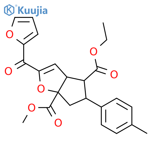6aH-Cyclopenta[b]furan-4,6a-dicarboxylic acid, 2-(2-furanylcarbonyl)-3a,4,5,6-tetrahydro-5-(4-methylphenyl)-, 4-ethyl 6a-methyl ester, (3aR,4S,5R,6aS)-rel- structure