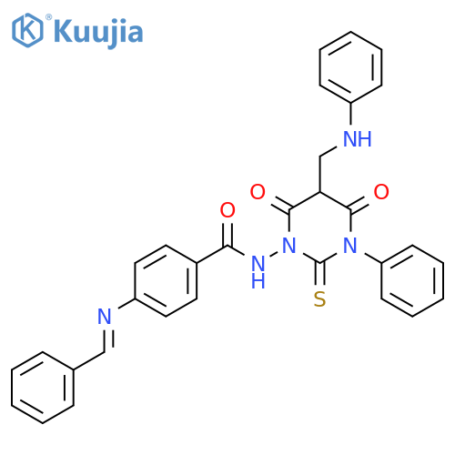 N-{4,6-dioxo-3-phenyl-5-[(phenylamino)methyl]-2-thioxotetrahydropyrimidin-1(2H)-yl}-4-{[(1E)-phenylmethylidene]amino}benzamide structure