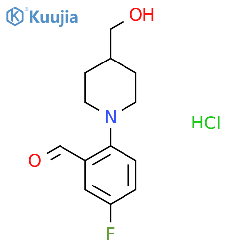 5-fluoro-2-4-(hydroxymethyl)piperidin-1-ylbenzaldehyde hydrochloride structure