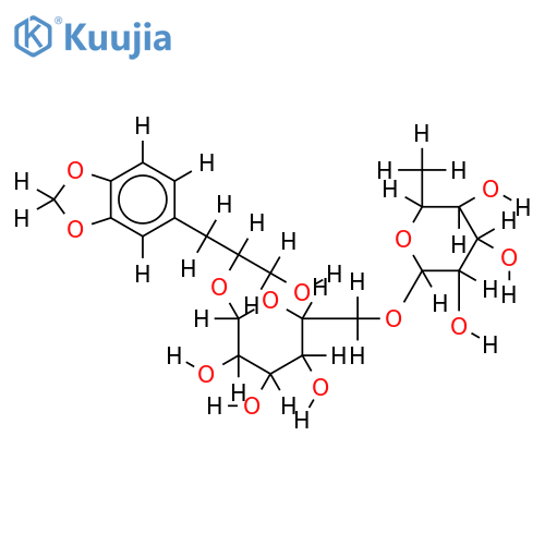 8R-O-[alpha-L-rhamnopyranosyl-(1->6)-beta-D-glucopyranosyl]-3-(3,4-methylenedioxyphenyl)propane-1,2-diol structure