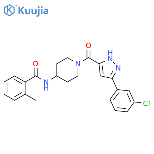N-{1-3-(3-chlorophenyl)-1H-pyrazole-5-carbonylpiperidin-4-yl}-2-methylbenzamide structure