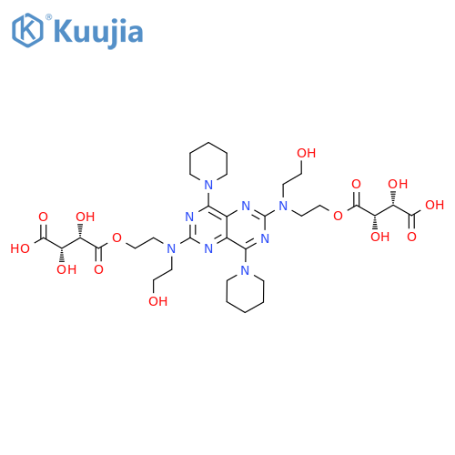 (2S,3S)-4-[2-[[2-[2-[(2S,3S)-3-carboxy-2,3-dihydroxypropanoyl]oxyethyl-(2-hydroxyethyl)amino]-4,8-di(piperidin-1-yl)pyrimido[5,4-d]pyrimidin-6-yl]-(2-hydroxyethyl)amino]ethoxy]-2,3-dihydroxy-4-oxobutanoic acid structure