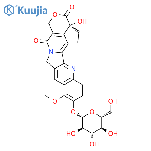 (4S)-4-ethyl-4-hydroxy-10-methoxy-3,14-dioxo-3,4,12,14-tetrahydro-1H-pyrano[3',4':6,7]indolizino[1,2-b]quinolin-9-yl beta-D-glucopyranoside structure