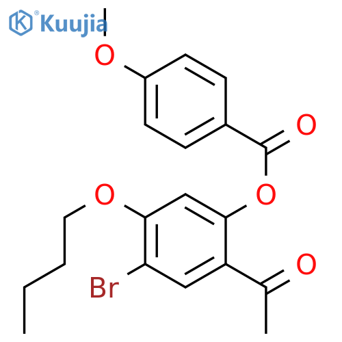 Benzoic acid, 4-methoxy-, 2-acetyl-4-bromo-5-butoxyphenyl ester structure
