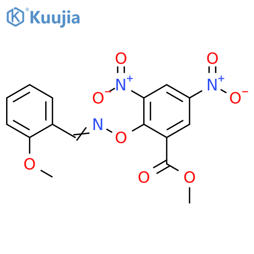 Benzoic acid, 2-[[[(2-methoxyphenyl)methylene]amino]oxy]-3,5-dinitro-, methyl ester structure