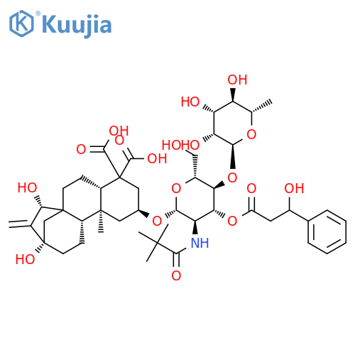 Kaur-16-ene-18,19-dioicacid, 2-[[2-deoxy-4-O-(6-deoxy-a-L-mannopyranosyl)-3-O-(3-hydroxy-1-oxo-3-phenylpropyl)-2-[(3-methyl-1-oxobutyl)amino]-b-D-glucopyranosyl]oxy]-13,15-dihydroxy-,(2b,15a)- (9CI) structure