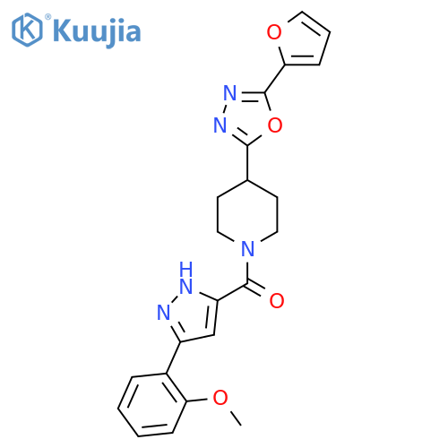 4-5-(furan-2-yl)-1,3,4-oxadiazol-2-yl-1-3-(2-methoxyphenyl)-1H-pyrazole-5-carbonylpiperidine structure