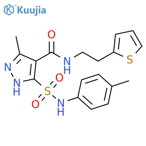 3-methyl-5-[(4-methylphenyl)sulfamoyl]-N-[2-(thiophen-2-yl)ethyl]-1H-pyrazole-4-carboxamide structure