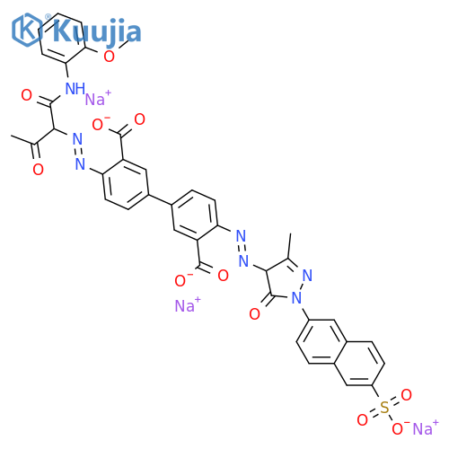 trisodium 5-[3-carboxylato-4-[1-[(2-methoxyphenyl)carbamoyl]-2-oxo-propyl]azo-phenyl]-2-[[3-methyl-5-oxo-1-(6-sulfonato-2-naphthyl)-4H-pyrazol-4-yl]azo]benzoate structure
