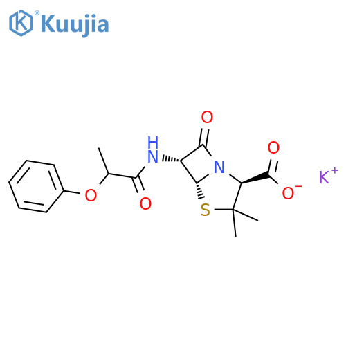 4-Thia-1-azabicyclo[3.2.0]heptane-2-carboxylicacid, 3,3-dimethyl-7-oxo-6-[(1-oxo-2-phenoxypropyl)amino]-, potassium salt(1:1) structure