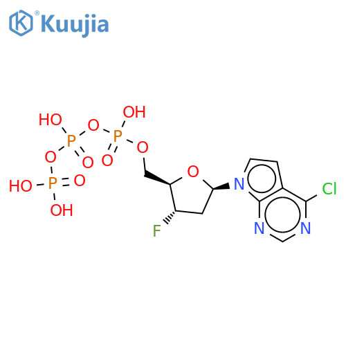 4-chloro-7-[2,3-dideoxy-3-fluoro-5-O-(hydroxy{[hydroxy(phosphonooxy)phosphoryl]oxy}phosphoryl)-beta-D-erythro-pentofuranosyl]-7H-pyrrolo[2,3-d]pyrimidine structure