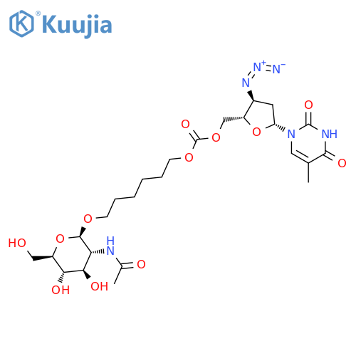 5'-O-{[(6-{[2-(acetylamino)-2-deoxy-beta-D-glucopyranosyl]oxy}hexyl)oxy]carbonyl}-3'-azido-3'-deoxythymidine structure