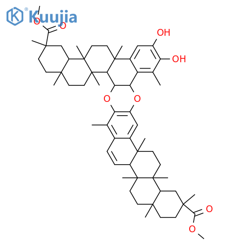 24,25,26-Trinoroleana-1,3,5(10),6-tetraen-29-oicacid, 2,3-[[(6a,7a,8a,9b,13a,14b,20a)-2,3-dihydroxy-29-methoxy-9,13-dimethyl-29-oxo-24,25,26-trinoroleana-1,3,5(10)-triene-6,7-diyl]bis(oxy)]-9,13-dimethyl-,methyl ester, (8a,9b,13a,14b,20a)- (9CI) structure