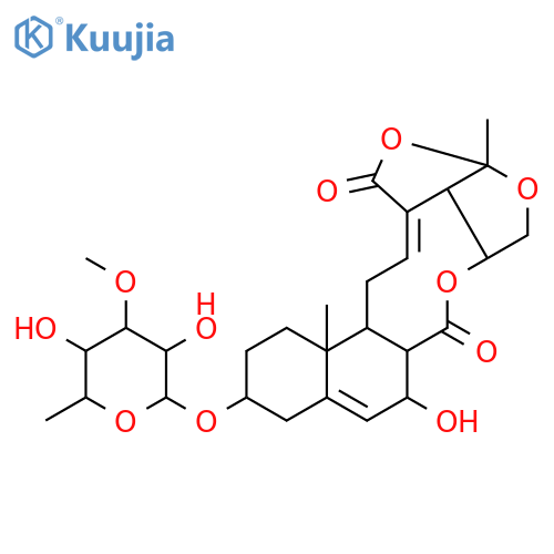 1H-2,3,5-Trioxapentaleno[1',6':5,6,7]cyclonona[1,2-a]naphthalene-1,6(2aH)-dione,10-[(6-deoxy-3-O-methyl-b-D-glucopyranosyl)oxy]-4,4a,6a,7,9,10,11,12,12a,12b,13,14b-dodecahydro-7-hydroxy-2a,12a-dimethyl-,(2aR,4aS,6aS,7S,10S,12aR,12bS,14E,14bR)- structure