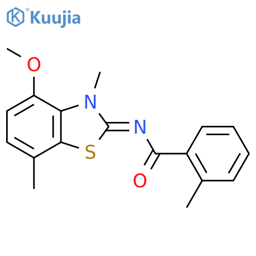 N-(2Z)-4-methoxy-3,7-dimethyl-2,3-dihydro-1,3-benzothiazol-2-ylidene-2-methylbenzamide structure