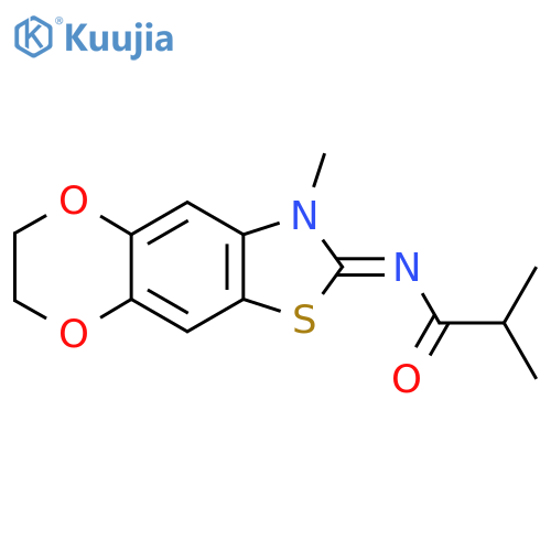 2-methyl-N-(5E)-6-methyl-10,13-dioxa-4-thia-6-azatricyclo7.4.0.0^{3,7}trideca-1,3(7),8-trien-5-ylidenepropanamide structure