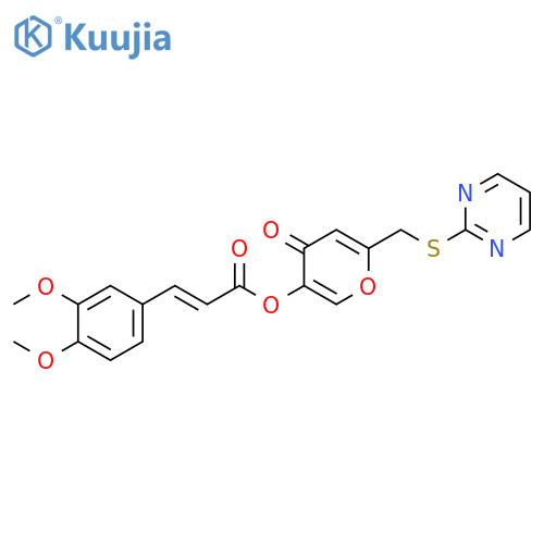 4-oxo-6-(pyrimidin-2-ylsulfanyl)methyl-4H-pyran-3-yl (2E)-3-(3,4-dimethoxyphenyl)prop-2-enoate structure