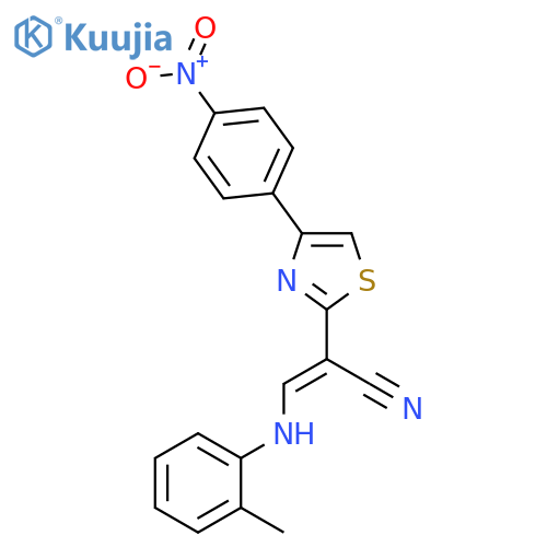 (2E)-3-(2-methylphenyl)amino-2-4-(4-nitrophenyl)-1,3-thiazol-2-ylprop-2-enenitrile structure