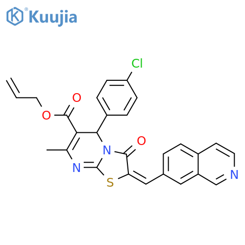 prop-2-en-1-yl (2E)-5-(4-chlorophenyl)-2-[(isoquinolin-7-yl)methylidene]-7-methyl-3-oxo-2H,3H,5H-[1,3]thiazolo[3,2-a]pyrimidine-6-carboxylate structure